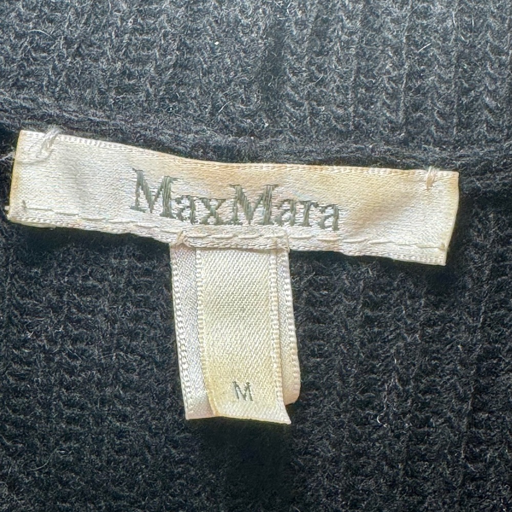MaxMara Black Cashmere/Wool/Leather Zip Up Sweater Coat W Fur Sleeves, Sz Medium - Picture 6 of 11